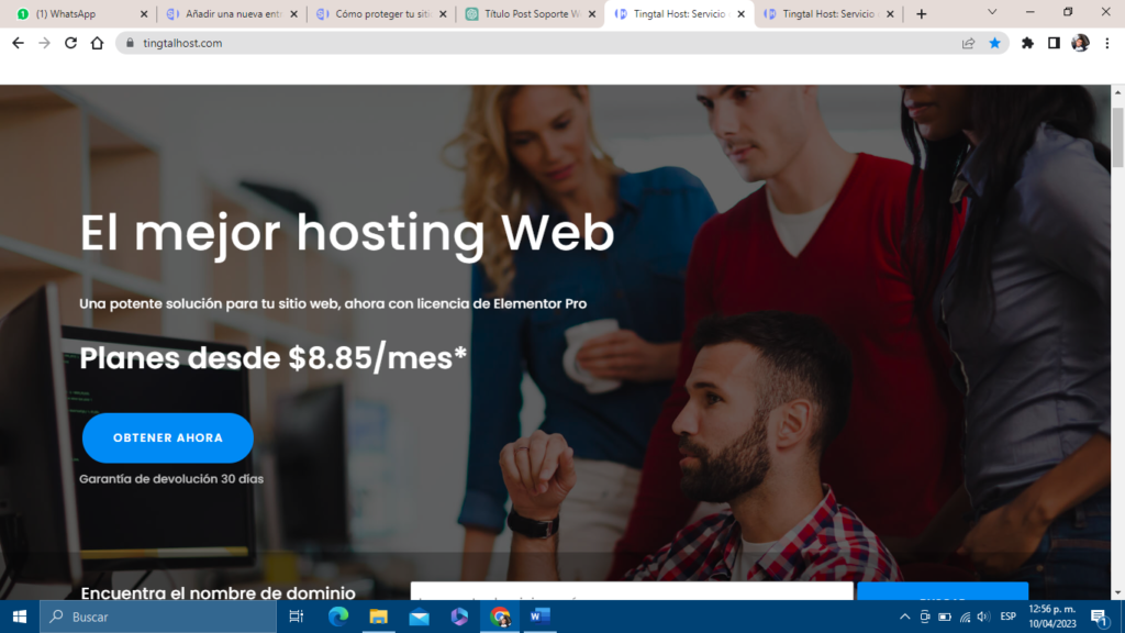 Captura de pantalla del hosting tingtalhost.com La mejor empresa de hosting para mi sitio web.