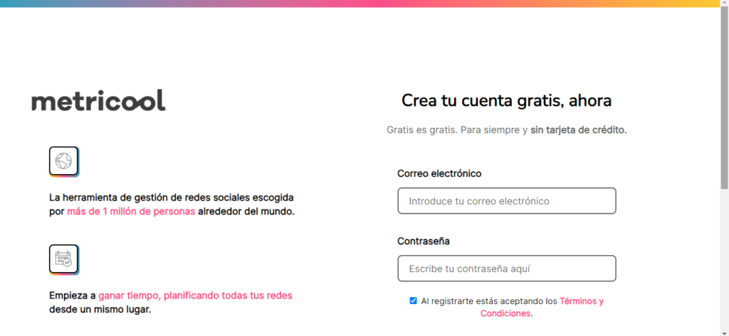 Creando cuenta en metricool