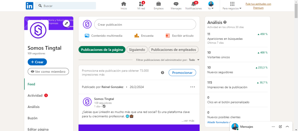 Captura de pantalla de Optimización de Página de LinkedIn