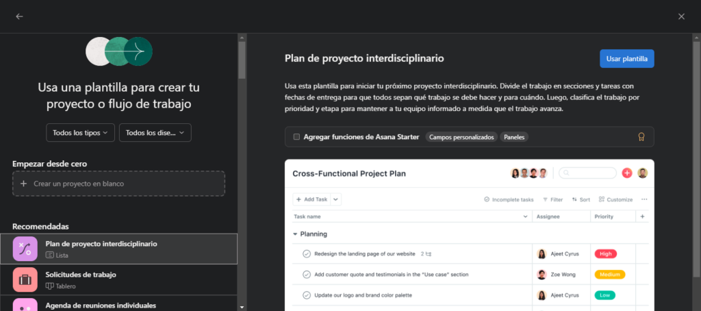 Tareas en Asana