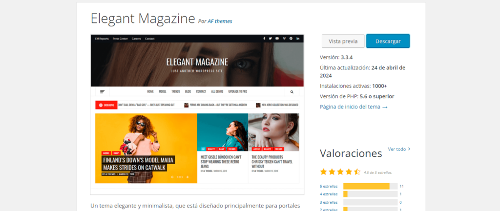 Captura de pantalla del tema Elegant Magazine