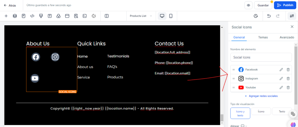 Captura de pantalla sobre Integración de la información de contacto y redes sociales